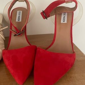 Red suede Steve Madden pointed toe heels